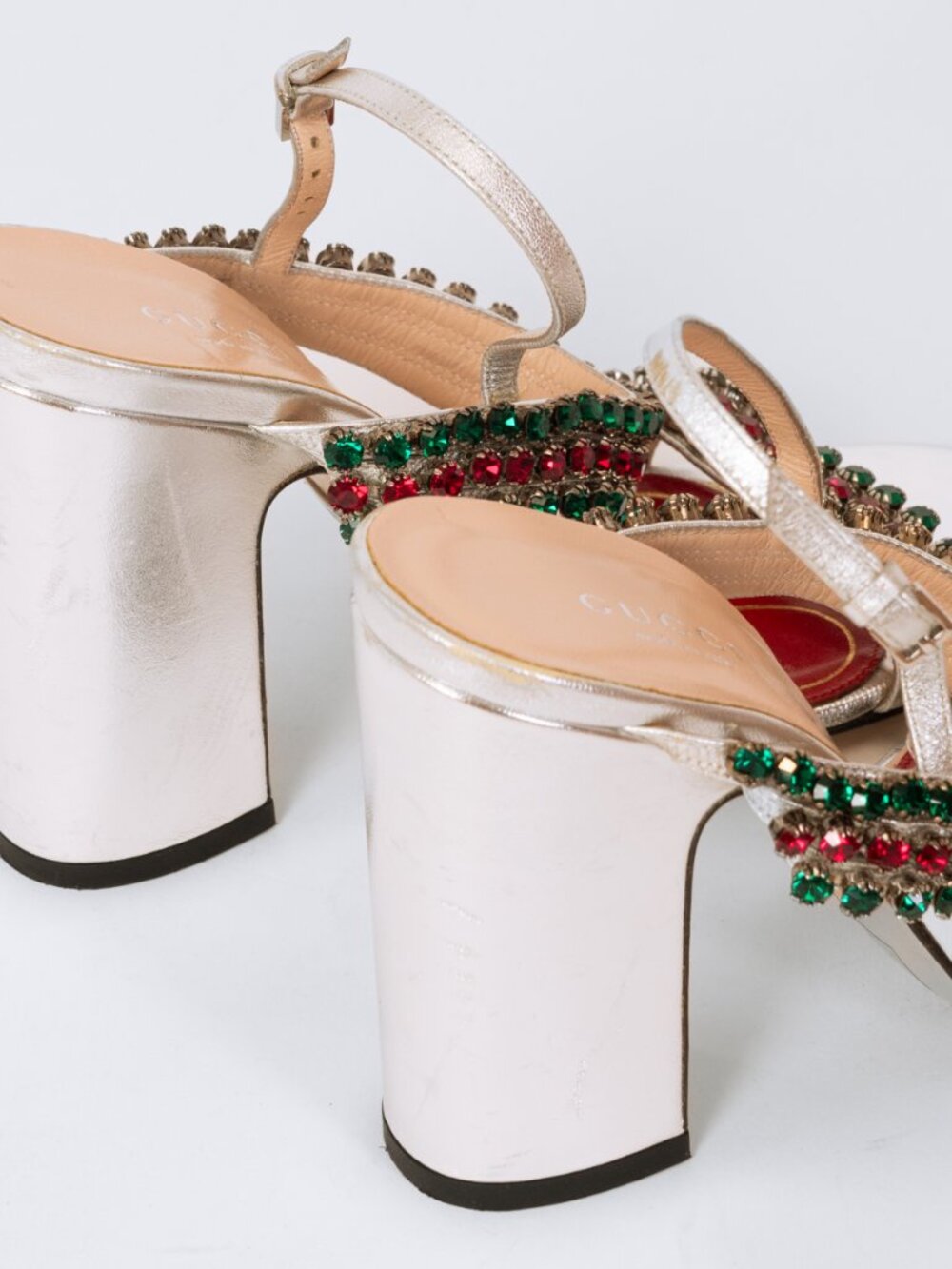 Gucci Bertie Crystal Silver Heeled Sandals - Size 36.5 - Picture 8 of 10